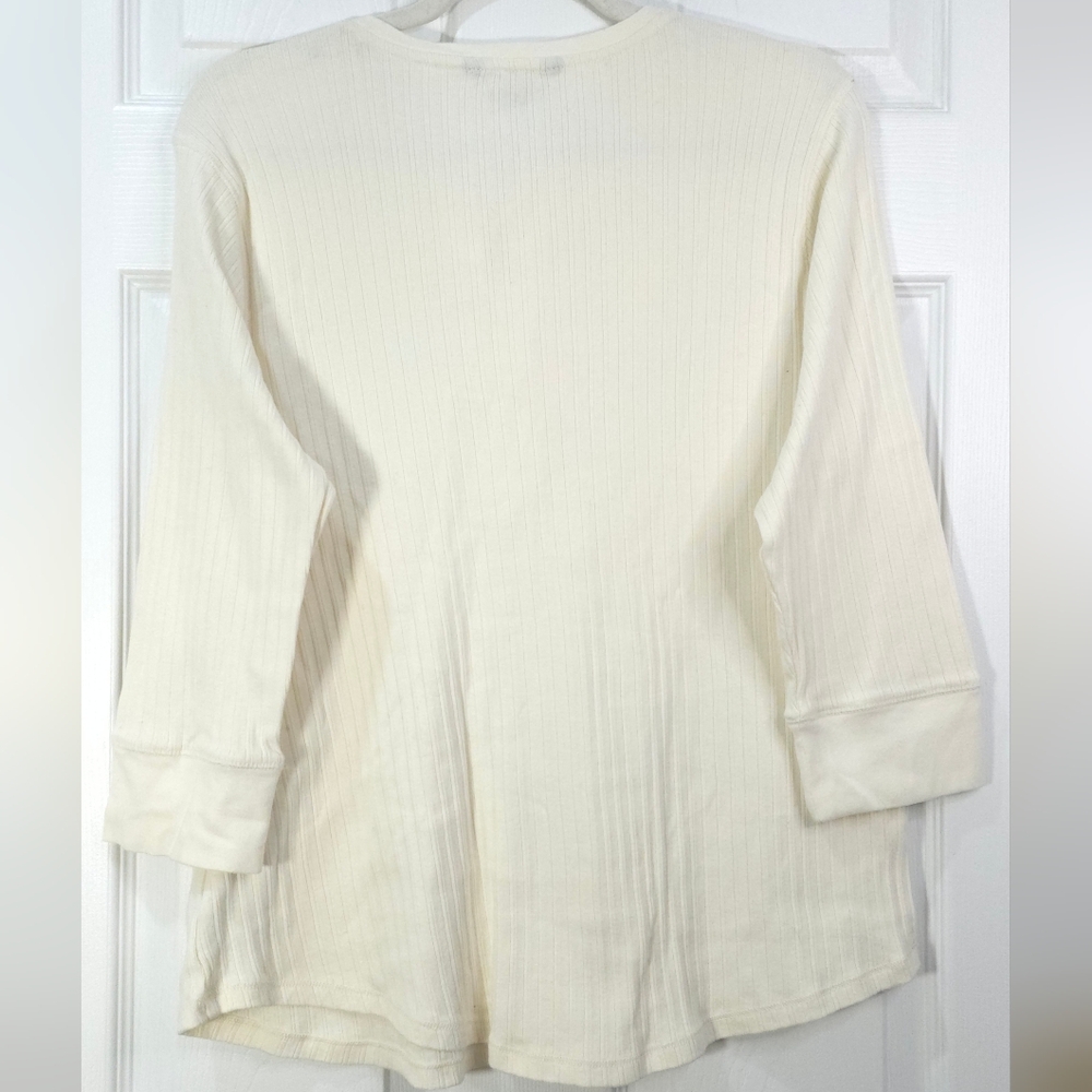 Lauren Ralph Lauren Ivory Ribbed Lace-Up Henley Top XL 100% Cotton - Picture 9 of 10
